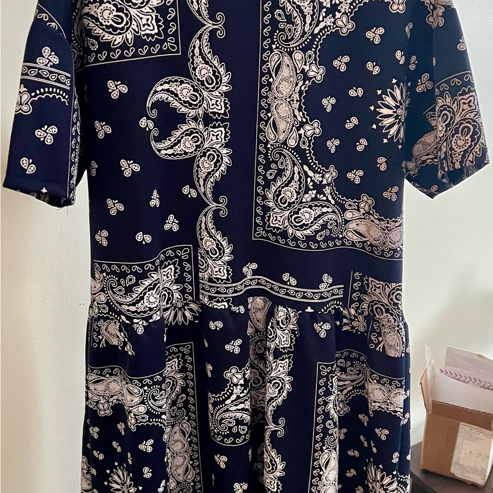 Zara Navy and White Paisley Mini Dress